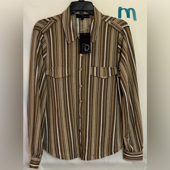 Fred David Tops - Fred David Brown Striped Women's Top
